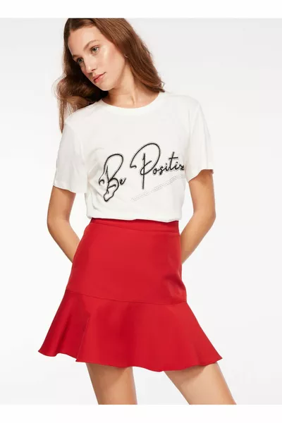 Normal Waist Red Women's Straight Mini Skirt 