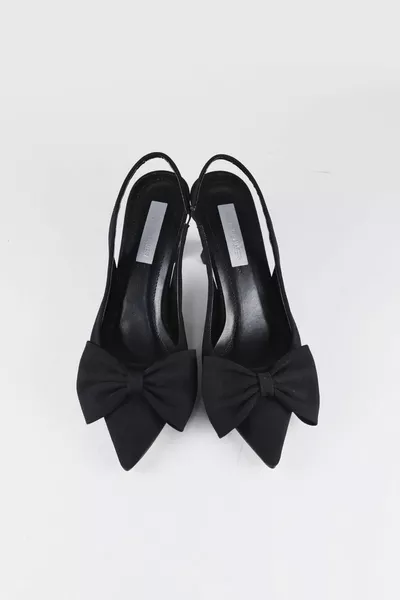 نسائي القوس مفصلة قماش أسود الكعب