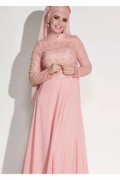 Women's Powder (Salmon) Guipure Evening Dress 