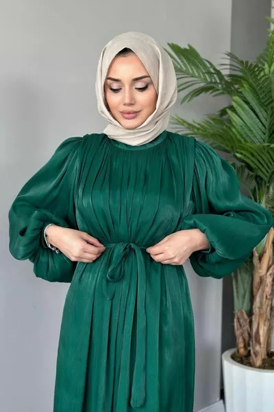 Mouw Ballon Glitter Avondjurk Groen