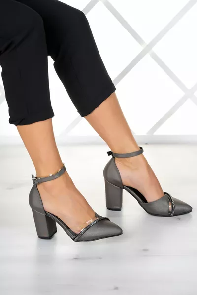 Samira антрацитовый атласный камень прозрачный дизайн обувь