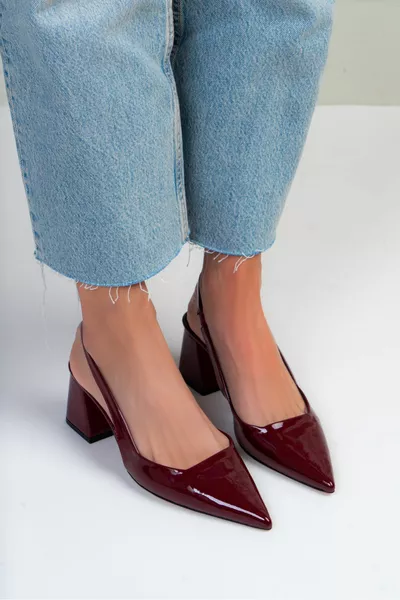 Trudy Burgundy Patent Leather Ankle Tied Women's Heels
