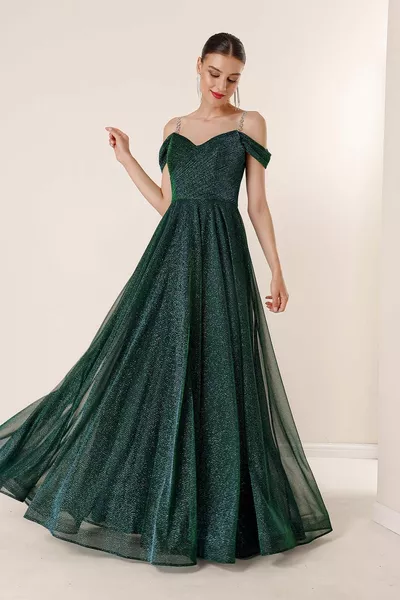 حزام منخفض الأكمام اصطف مجموعة واسعة الحجم فستان طويل بريق