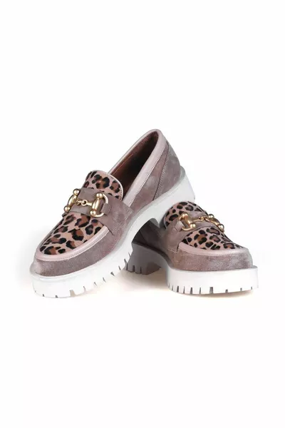 بيج من جلد الغزال ليوبارد مفصلة الراحة أحذية لوفر