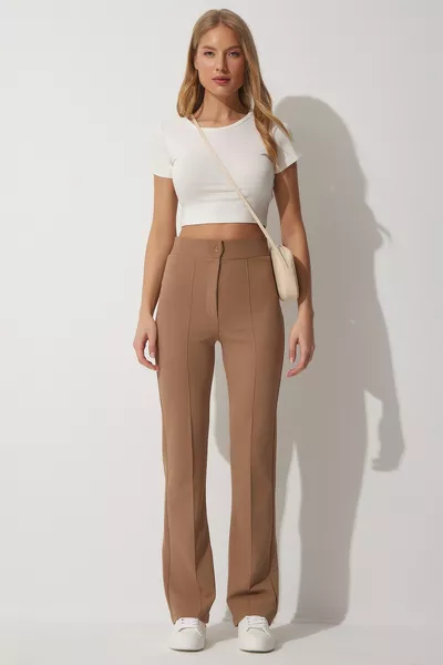 بسكويت نسائي عالي الخصر ليكرا سروال محبوك كاجوال 