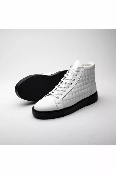  James Style Bottes blanches décontractées en cuir pour hommes