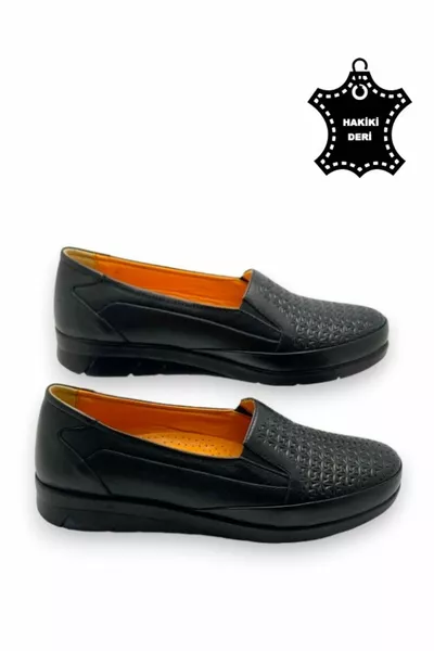 Dames Zwart Echt Leer Binnenkant Leder Comfort Volledige Orthopedische Moeder Schoenen