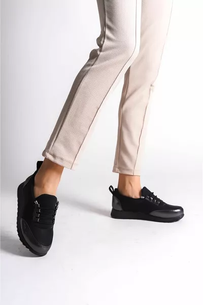 VIOLET шнуровка эластичная ортопедическая удобная подошва кожа детализированные балетки матери туфли ST черный/серый