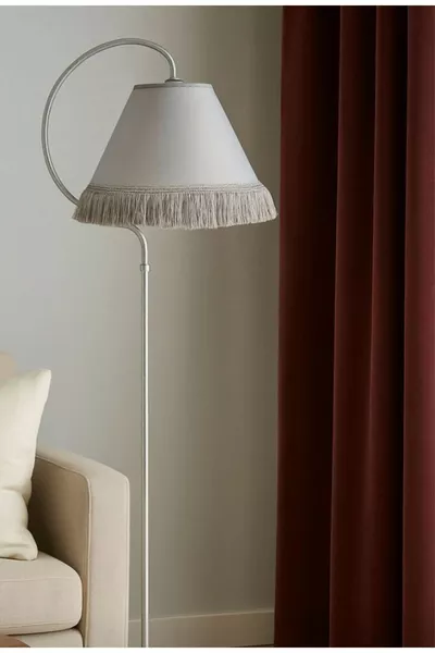 مصباح أرضي تشيز على شكل بيضاوي أسود بفينتاج فضي رمادي مع شرابة، حامل فردي لغرفة المعيشة