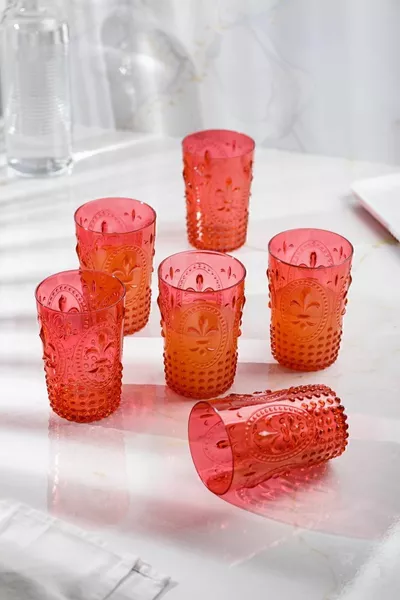 Acryl Rot 6er-Set Kurzes Glas & Wasser-, Erfrischungs- und Kaffeeglas  ml (Nicht aus Glas)
