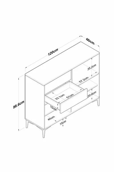 Rani  Coffee Corner Multi-Purpose Cabinet 4-Door 2-Drawer Kitchen Cabinet Basket Walnut - White