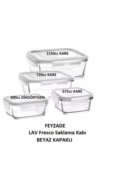 Набор из 4-х стеклянных контейнеров Fresco с замком, белые крышки