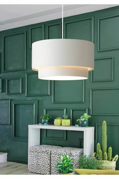 Chandelier with White Fabric, Pendant Style, Model 