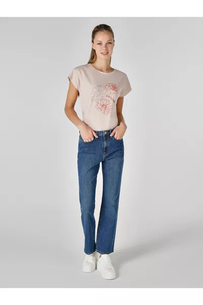  Mila Mid Waist Straight Leg Regular Fit Blue Women's Jeans 