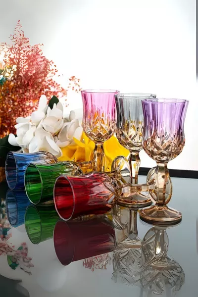 Dubbelkleurige organische verf 6-delige kristalen voet koffiebijzetglas voor water en frisdrank