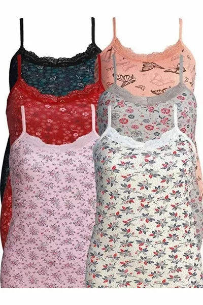 قمصان داخلية نسائية من 6 قطع بنقشة اقتصادية، دانتيل، بحمالات رفيعة، مصنوعة من الليكرا