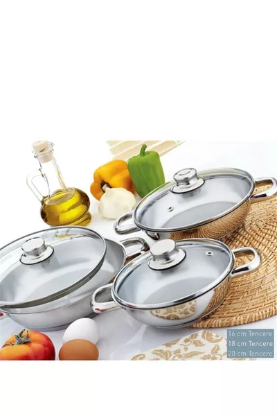 Set di 3 Omellette in Acciaio con Coperchio in Vetro