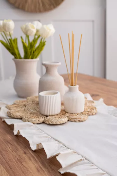 Raw Natural Ruffled Linen Runner -  cm