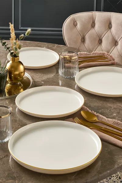 6-delige Bilbao Gold Taartset 6-delige Dessertset  Porselein Wit Rond BPA-vrij Moderne Dessertbord