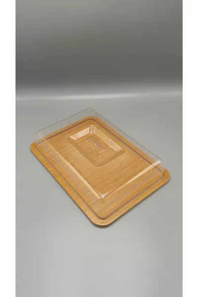 Houten Rechthoekige Taartkoepel met Acryl Deksel Breedte:  cm Hoogte:  cm