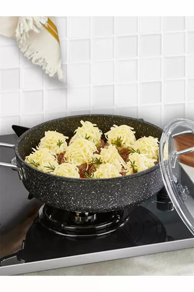 Black Line Granite Cast Short Pot  cm