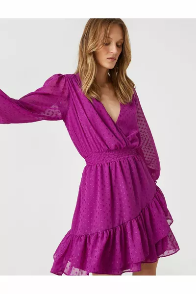 Mini Chiffon Evening Dress V-Neck Flounced Long Sleeve