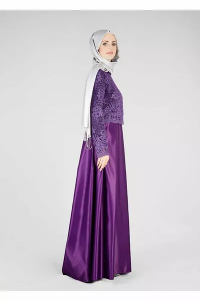 Robe de soirée brodée violette pour femme 