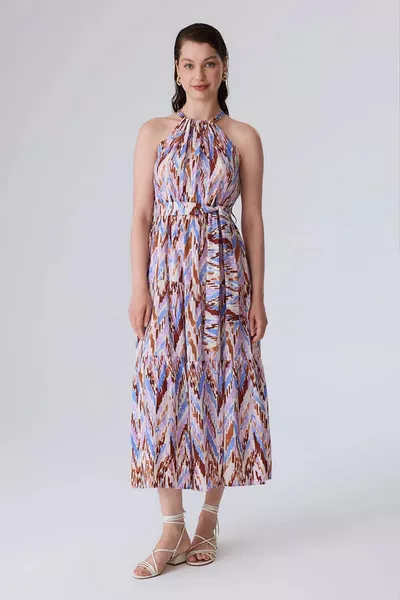 Patterned Halter Neck Dress - Lilac