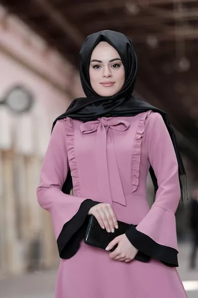 Рукава с оборками Бант Маховик Открытие Роза Сушеный Хиджаб Вечернее Платье