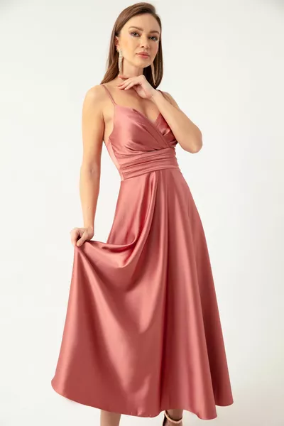 المرأة سمك السلمون حبل حزام حزام الخصر الساتان ميدي مساء اللباس والتخرج اللباس