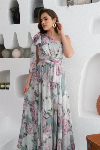 Çağla Empirme كم واحد شق فستان سهرة طويل