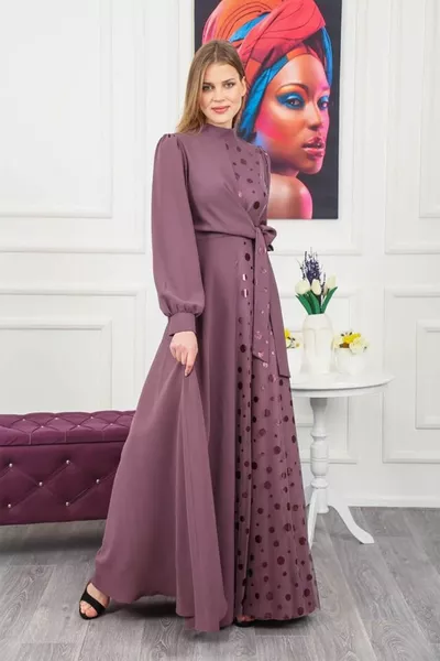 Famalin страна вратовръзка полка точка шарени хиджаб вечерна рокля