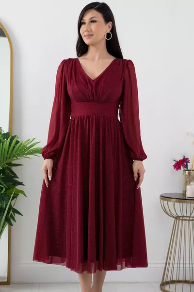 Abito midi a maniche lunghe con scollo a V 