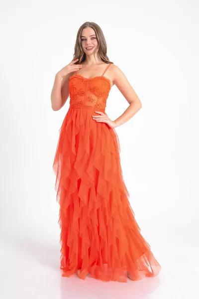 البرتقالي غير متماثلة قطع حمالة مساء اللباس