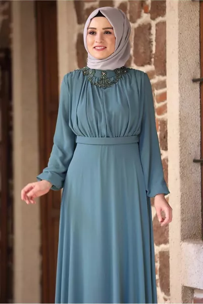 فستان سهرة بحزام أخضر (CAGLA) للسيدات T 