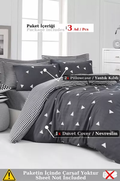 Mature Beddengoed Set Tweepersoons Driehoek Grijs