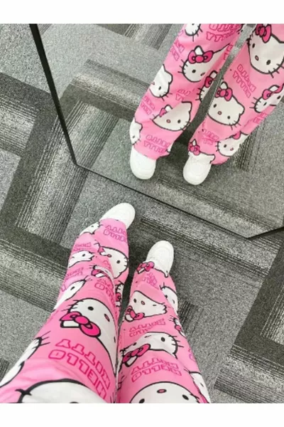 مرحبا كيتي فضفاض الساق بنطال رياضي - بيجاما - سروال كيتي وايد ليج