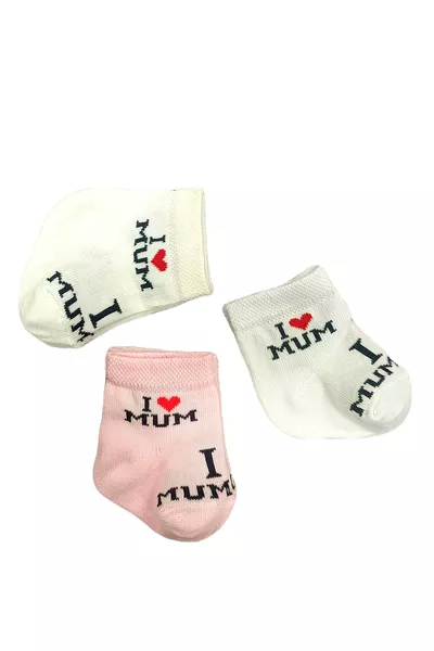 Chaussettes pour nouveau-né fille 3 pièces en coton avec inscription 'I Mum Dad'