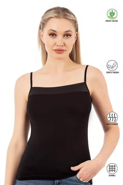 قميص داخلي نسائي أوزكان  من قماش فاخر من الفيسكوز مع ياقة ساتان وتفاصيل مرنة وناعمة ورقيقة بحمالات