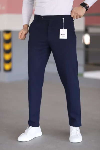 Herren Dunkelblau Qualitativ Stretch Italienischer Schnitt Elegante und Bequeme Stoffhose Für Jede Gelegenheit