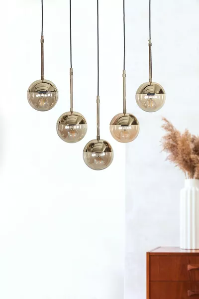 Roza 5-Light Gold-Black Metal Body Chandelier with Honey-Colored Glass Design