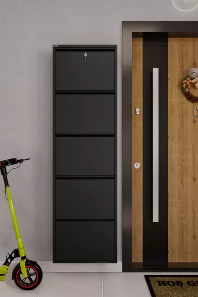 Meuble à chaussures métallique verrouillable 5 places - Noir