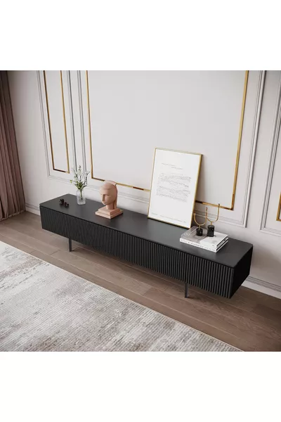 Elegance White TV Unit cm BLACK Stylish and Functional Modern Line-Front MDF