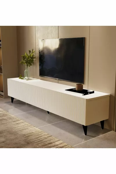 Elegance Plus - Meuble TV en MDF moderne avec panneaux à lignes