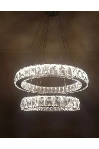 Plafonnier Moderne Ghome en Argent avec Cristaux et Trois Couleurs LED, Lustre Double