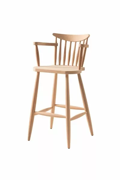 كرسي بار خشبي بمسند ذراع خشبي بدون تلميع