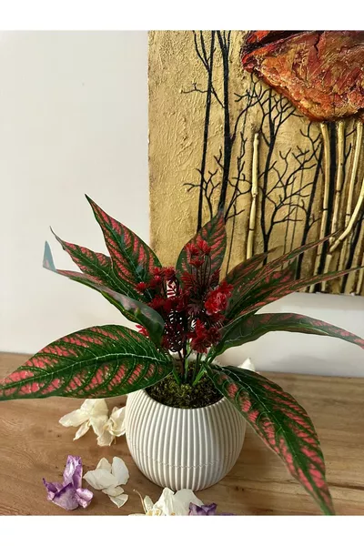 Изкуствена цвете в саксия за декоративна маса и балкон, маса с естествен камък и мъх, декорация за плот