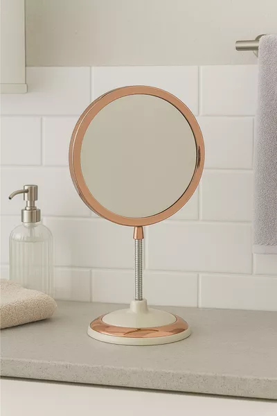 Specchio da Tavolo Rotondo Doppio Lato con Lente Ingrandente per Trucco e Rasatura, Ingrandimento 3x