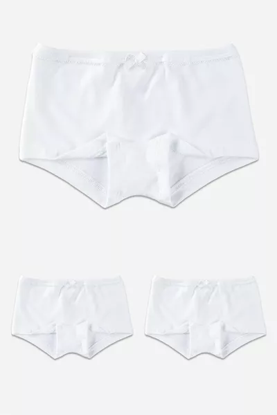 Mädchen Baumwoll-Boxershorts mit Elasthan, Weiß, 3er-Pack
