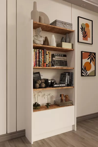 Teos Boekenkast met 5 Planken en Deuren, Dennenhout-Wit